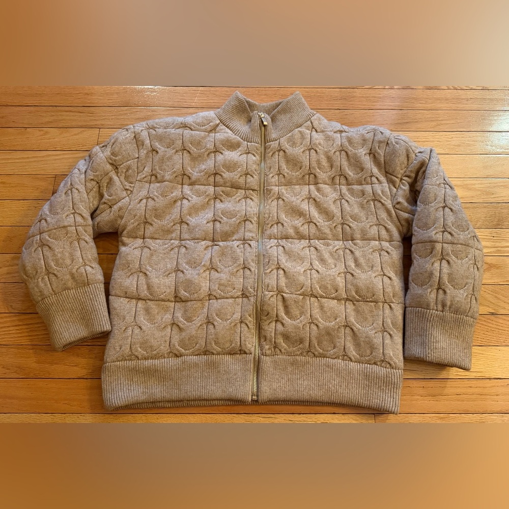 Joie Quilted Knit Puffer Bomber Cable Knit Sweater Jacket Full Zip Womens Large